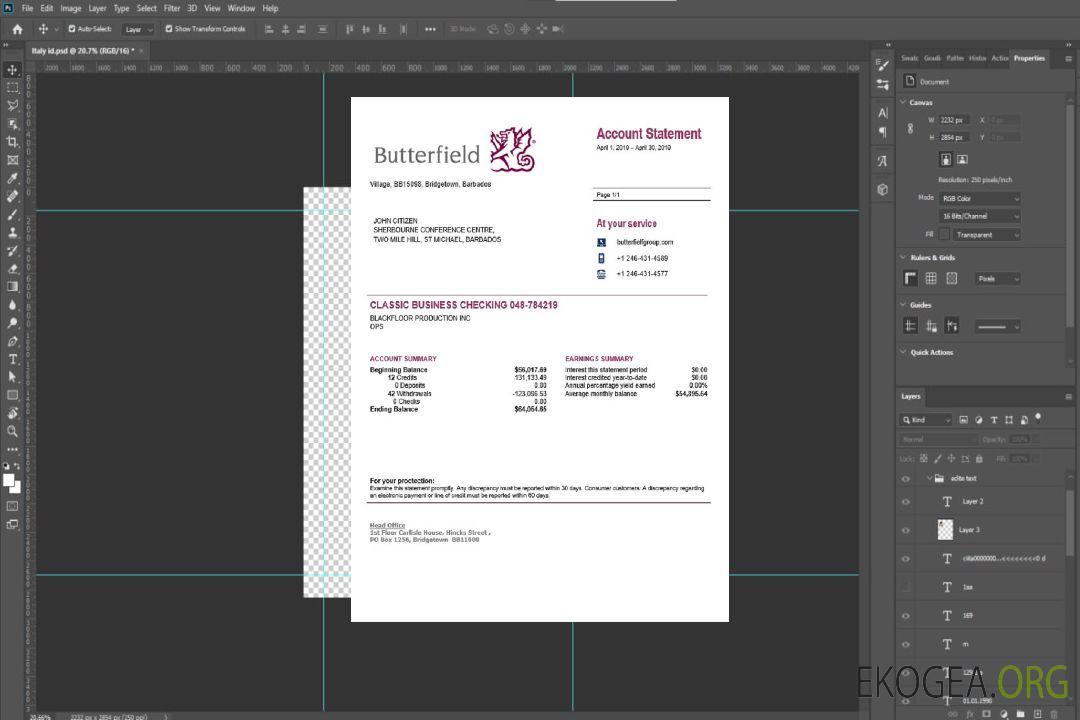 Relevé bancaire de Butterfield à la Barbade template Relevé bancaire de Butterfield à la Barbade template